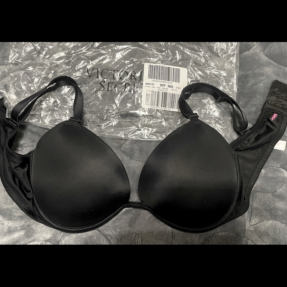 Victoria’s Secret Pink Super Push Up bra Black 36 D New